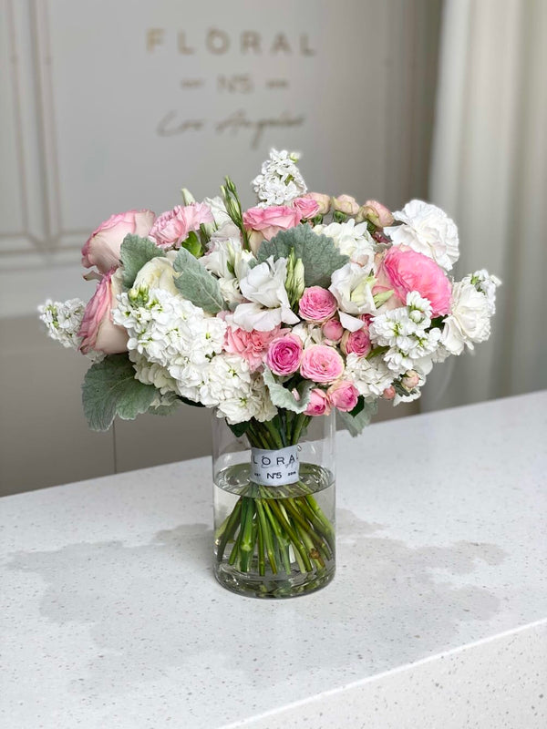 NO.23 - WHITE HYDRANGEAS & PINK ROSES BOUQUET - order in Flower Shop N5 LA