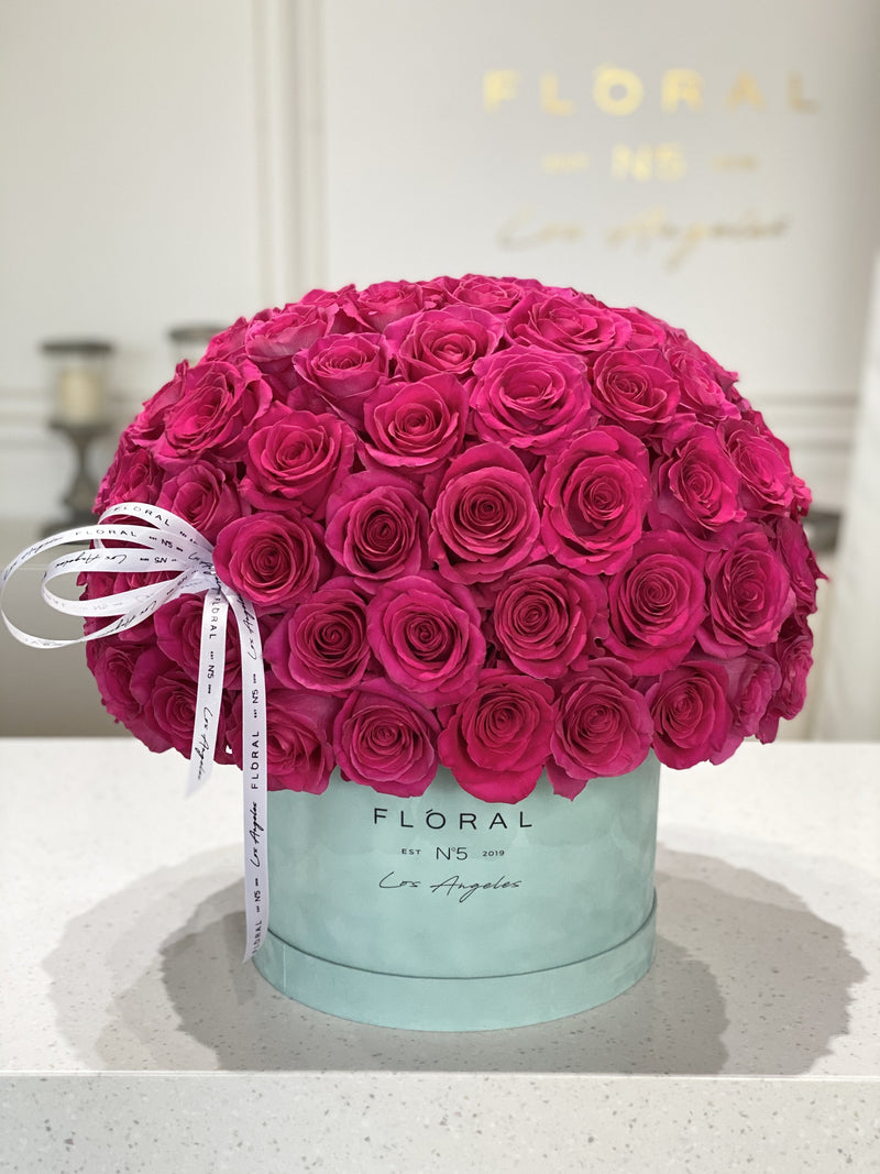 TIFFANY BOX WITH HOT-PINK ROSES [V] - order in Flower Shop N5 LA