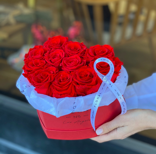 NO.230 - HEART BOX WITH RED ETERNAL ROSES - order in Flower Shop N5 LA